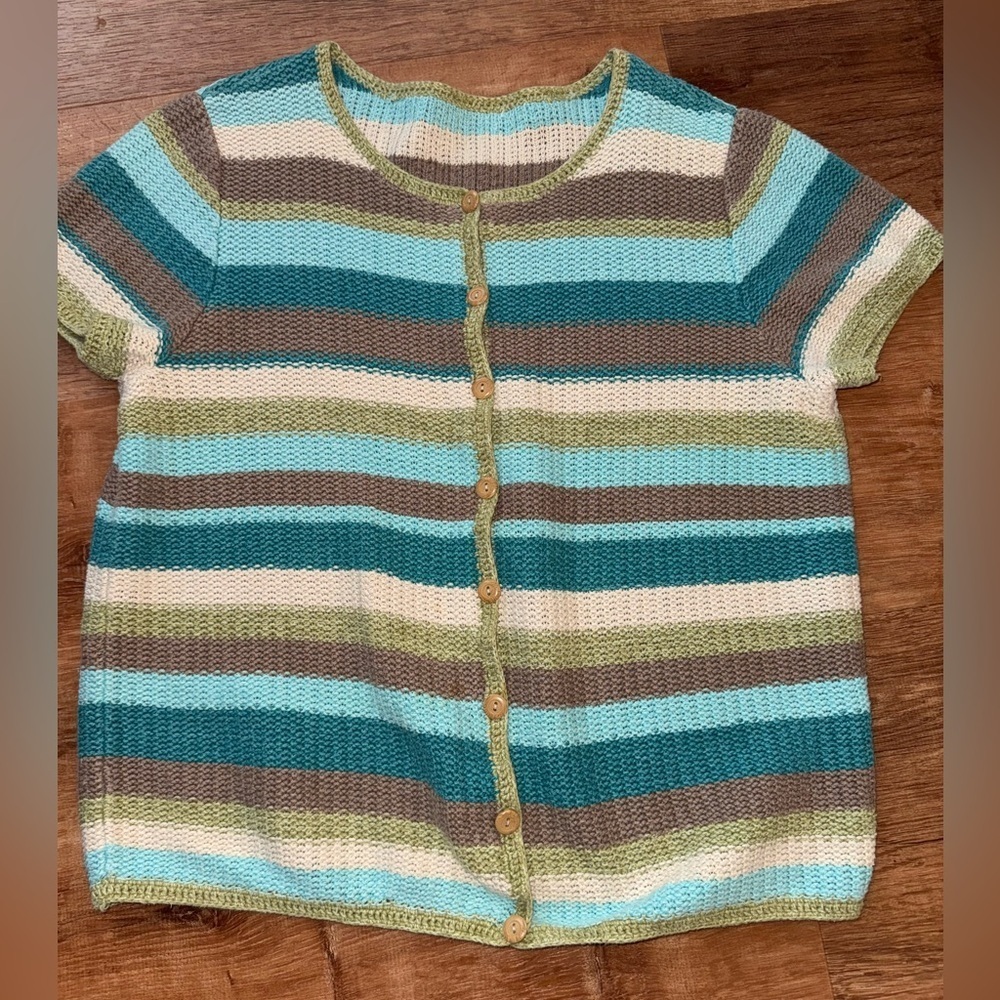 Striped Short Sleeve Cardigan